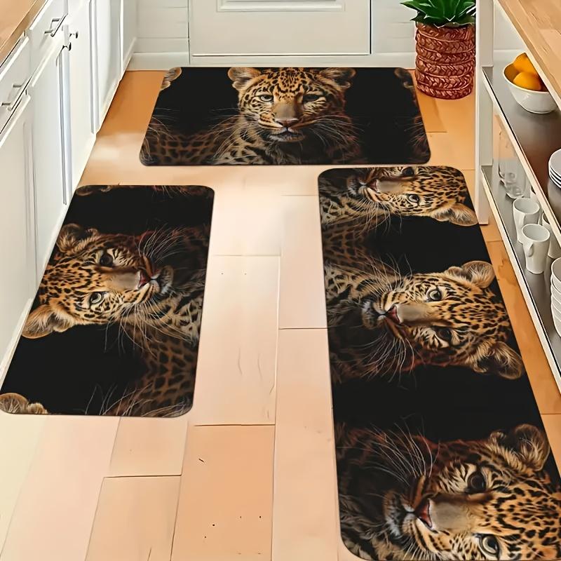 1Pcs  Animal Leopard Pattern Floor Mat Modern Kitchen Polyester Rug Non-Slip Colorful Indoor Carpet, For Home Bathroom Bedroom Living Room Decor