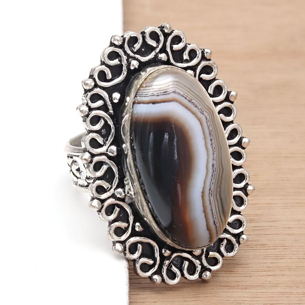 Gray Botswana Agate Gemstone Handmade Silver Jewelry  "8"