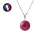 Pendant - - Genuine Cultured Pearl 9-10 Mm Red - White Gold - Free Silver Chain