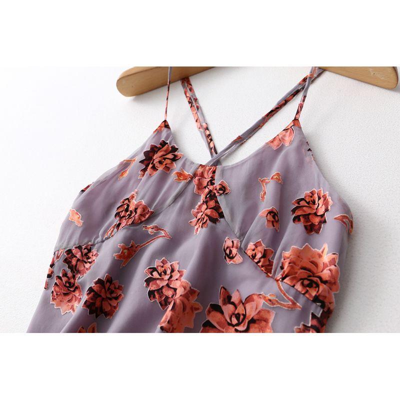 Export Export French Romantic Gentle Ethnic Print Chiffon Camisole Tops Vest Sweet and Spicy Vacation Style