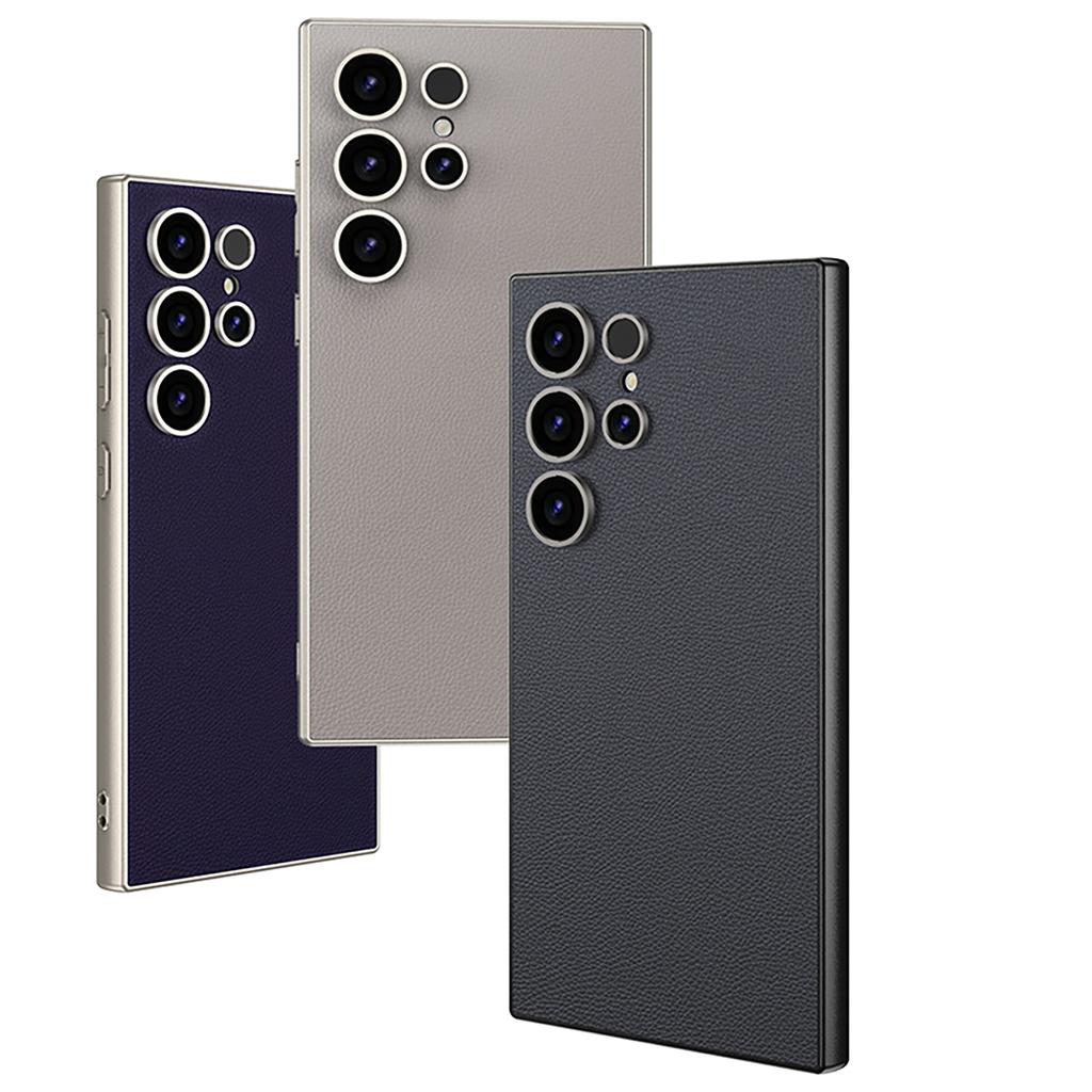 Metallic Lacquer Leather S24Ultra Phone Case For Samsung Galaxy S23 S24 S25 Ultra Hard PC Shell Luxury Skin Protective Cover