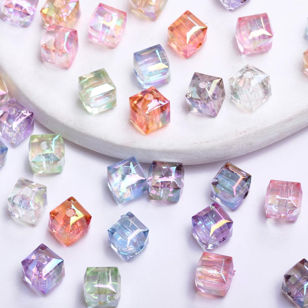 Crafts Beads for Jewelry Making Loose Earrings Bracelet Pendants 8mm DIY Part Resin Czech Crystal Cube Square Faceted 20pcs/bag UV Plated