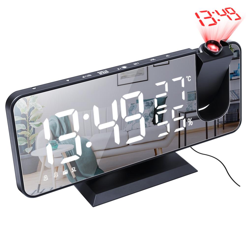 Projection Digital Radio Alarm Clock For Bedrooms LED Display USB Charger Port