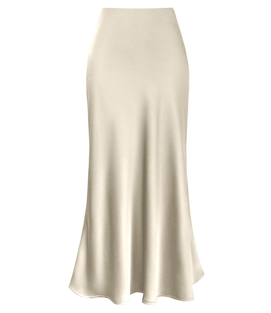 Elegant High Waist Fishtail Satin Midi Skirt for Women