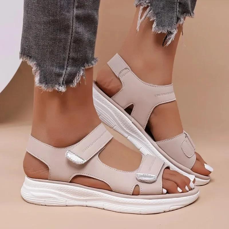 Fashion New Elegant Women Leather Sandals Women's Sport Style Lightweight Plus Size Slippers Women Sandals Plus Size 36-43