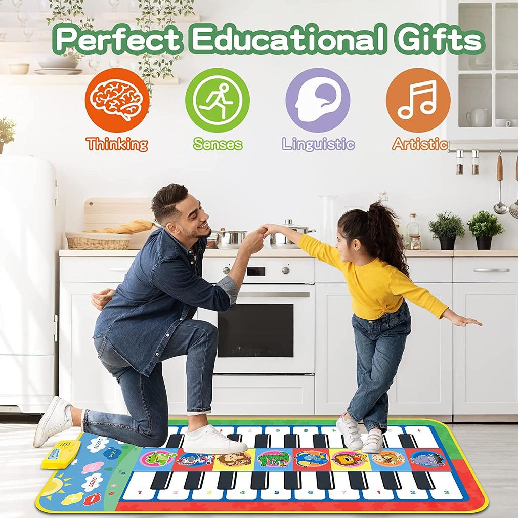 Piano Mat for Toddlers 1-3,44" X 20" Double Keyboard Music Floor Dance Mat 20 Keys with 8 Instrument Sounds,Learning Educational Toys Gifts for Baby