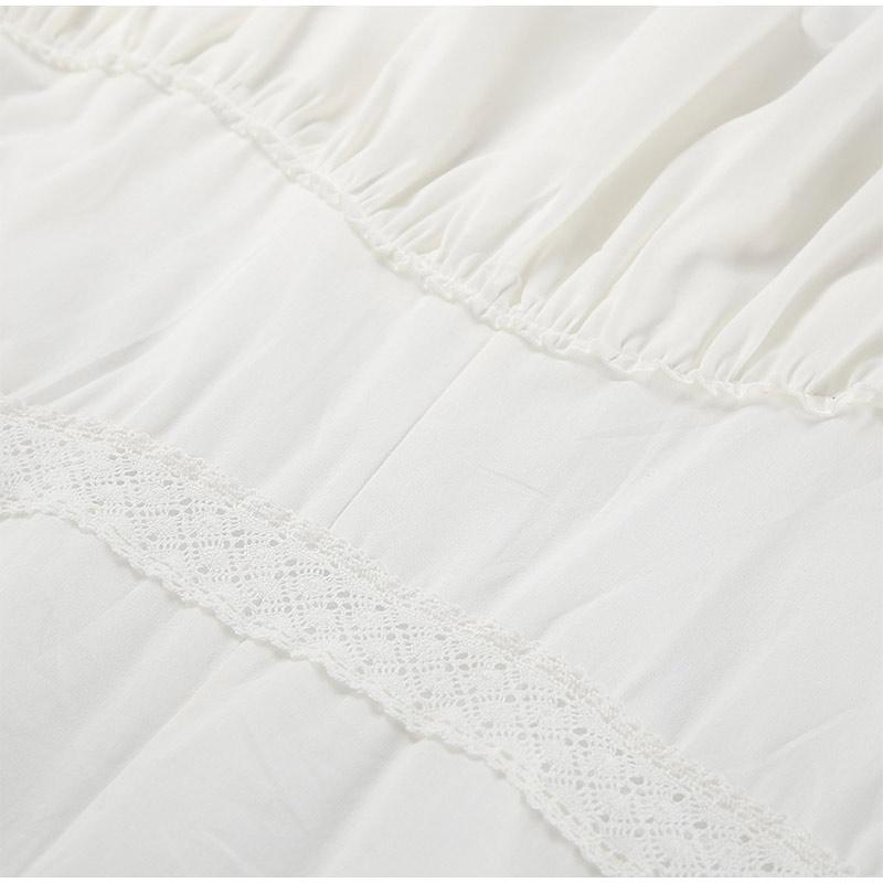 Summer Lace White Cotton and Linen Women's Suit Holiday Beach Suspender Square Neck Short Top + Mid Skirt Two-piece Set