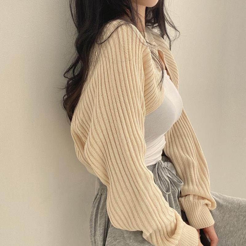 Irregular Knitted Sweaters Korean Chic Vintage All Match Sweater Women Round Neck Long Sleeve Split Pullover Crop Top
