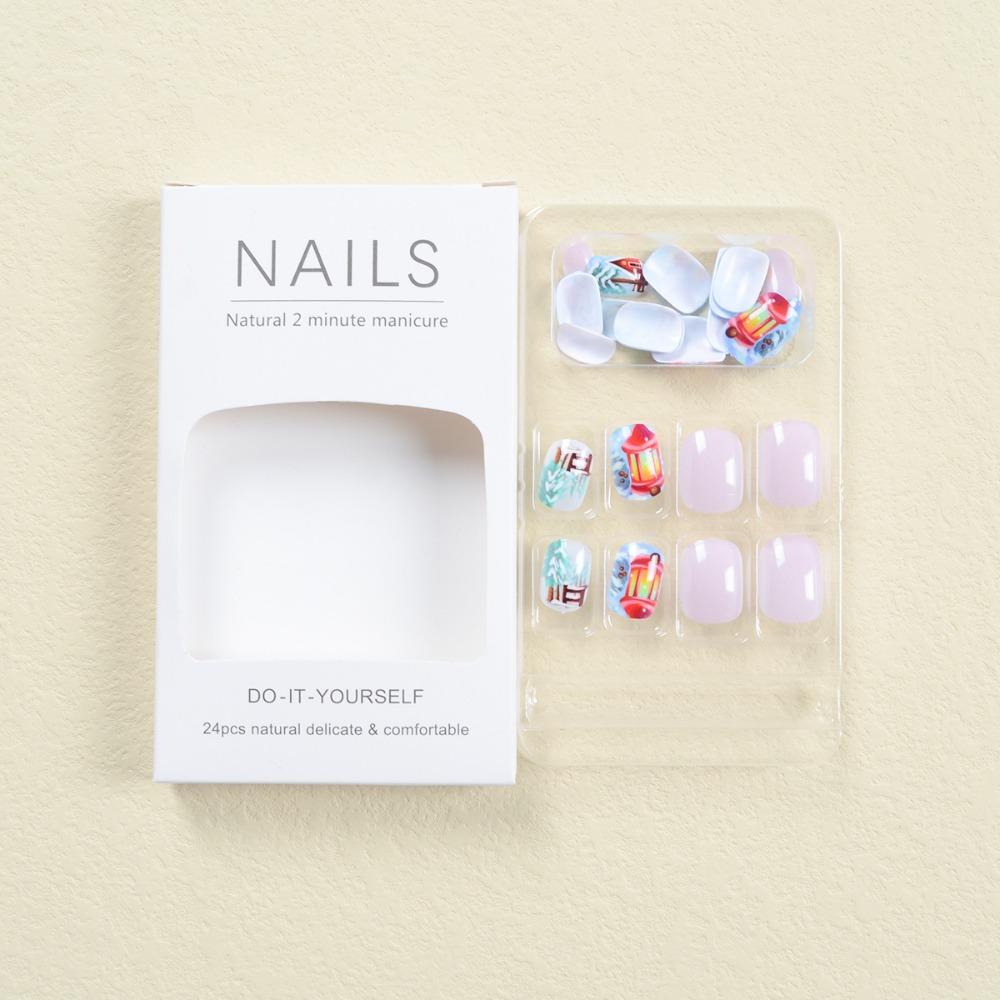 Christmas French Fake Nails Almond Nail Tips Waterproof Press On Nails Girl