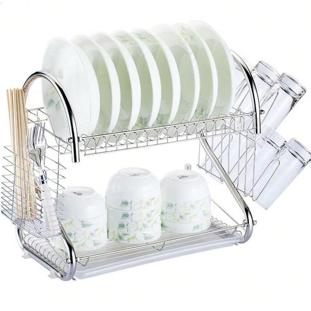 Space-saving S-Shaped Dish Drainer 2 Tier Tableware Holder Shelf Cup Drainer Chopsticks