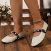 Spring and Autumn New Women's Shoes Riveted Leather Mary Jane Round Head Single Shoes Ballet Flats Cross