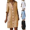 Women Summer Midi Dress Lapel Half Sleeve Solid Color Single-breasted Soft Breathable Buttons Lady Knee Length Dress