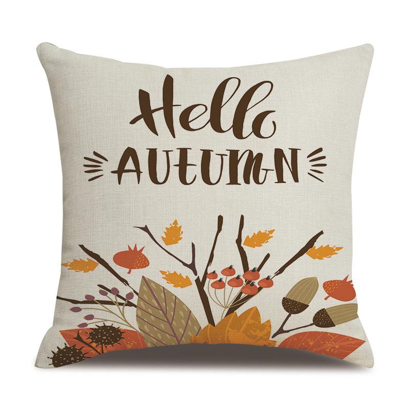 Thanksgiving Linen Pillowcase Autumn Pumpkin Print Pillow Cushion Cover