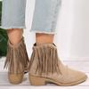 Fashion Fall New Chunky Single Boots Women's Pointed Suede Fringe Side Zipper Comfortable Mid-heel Ankle Boots