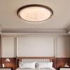"Walnut Finish Full Spectrum Ceiling Lamp: Designer Round Bedroom & Study Light"
