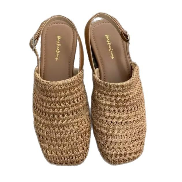 French Bohemian Single Shoes Gently Woven Girls Bag Head Sandals Summer Retro Fairy Evening Empty Slippers