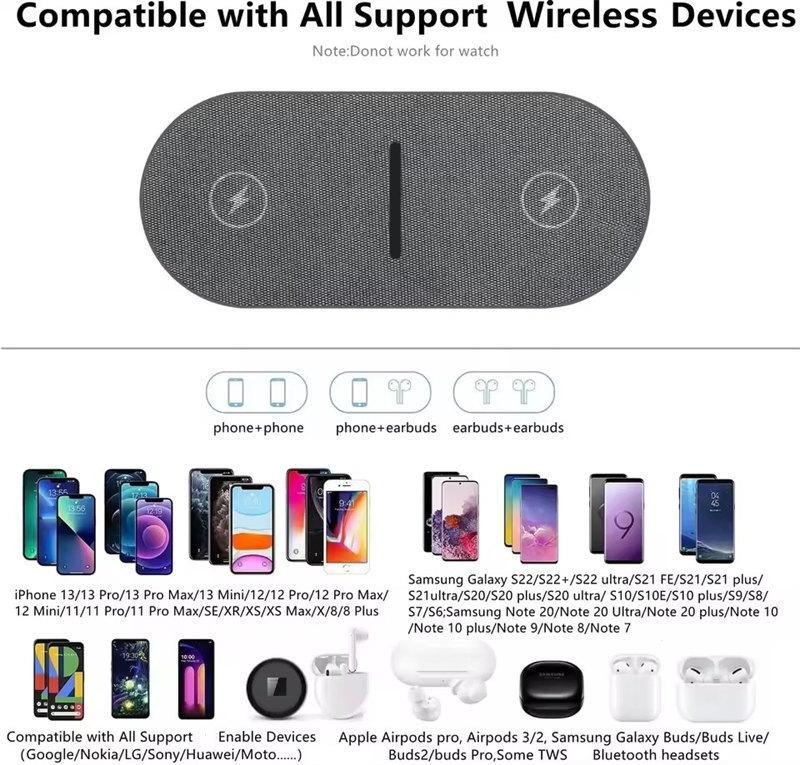 2 In 1 Dual Wireless Charger 40W For iPhone 16 15 14 13 12 11 XS XR X 8 Airpods 3 Pro Samsung S23 S22 S21 Double Fast Charging Pad