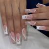 24Pcs/Set Quick Nails French Glitter White Edge False Nials Sticker Wearable Waterproof Manicure Finished Nails