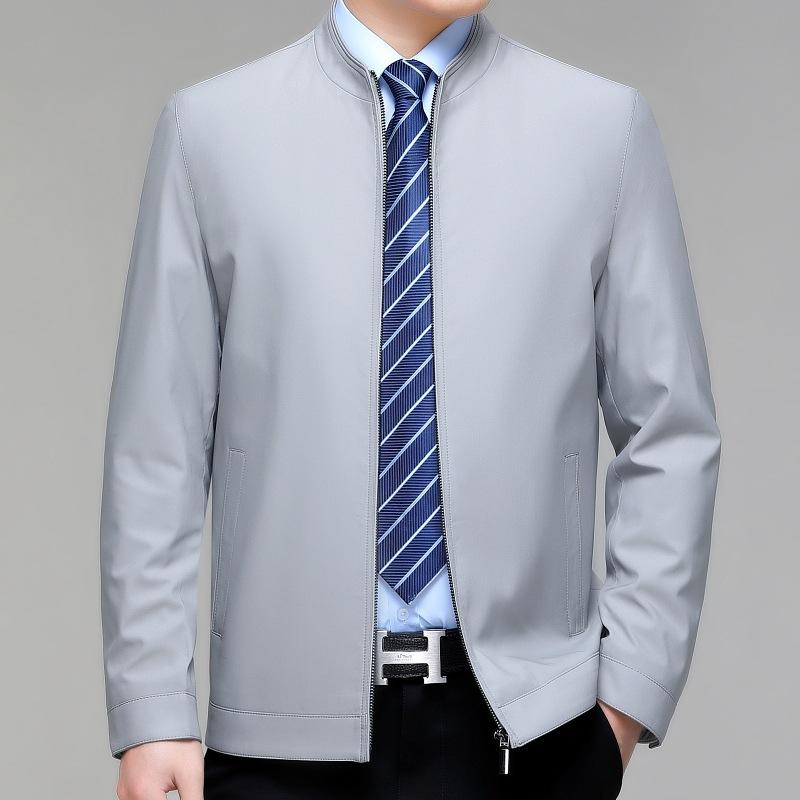 Spring and Autumn New Business Casual Men's Stand Collar Jacket Middle-aged Loose Dad's Large Size Jacket Thin Top
