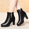 6cm 7.5cm British Style Elegant Soft Leather Boots Women's Block Med Heels Shoes 2025 Winter Black Warm Short Fur Ankle Boots