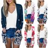 Women's Fashion Loose Casual Pocket Print Long Sleeve Cardigan Jacket Tops