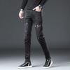 Black Jeans Men's Autumn High-end Trend Embroidery Printing Slim Spring and Autumn Models Small Foot Jeans Trousers