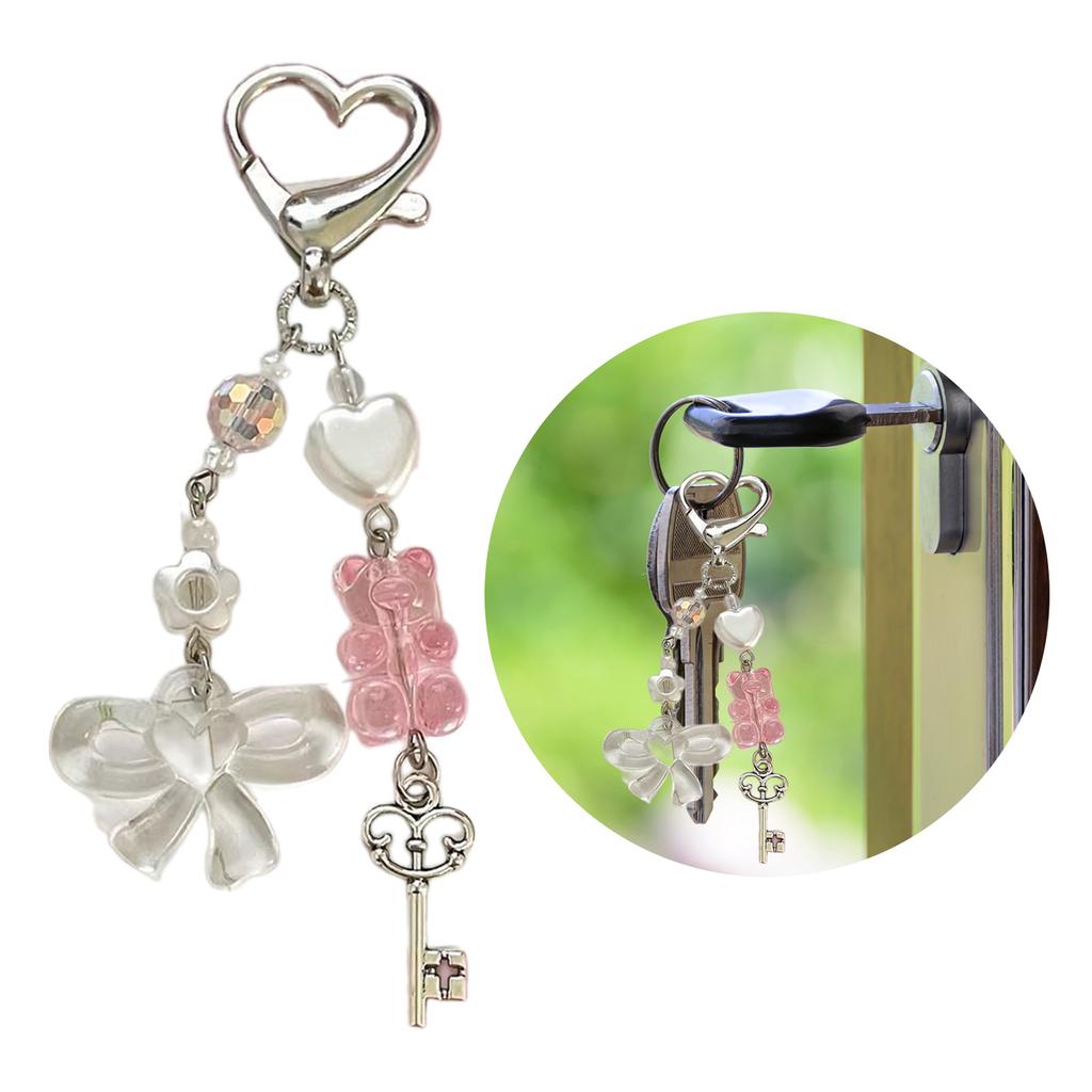 Cute Bear Heart Bowknot Keychain Pendant Bag Phone Pendant Women Backpack Handbag Charm Lovely Hanging Decoration