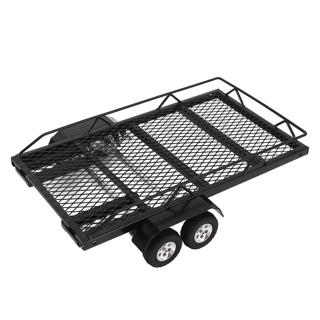 RC Trailer 1/18 Scale Metal Hitch Mount Double Axle with 4 Tires Upgrade Parts Accessories