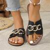 2025 Summer Foreign Trade Large Size Flat-bottomed Slippers Women's Light Fashion Chain Round Head One-character Casual Sandals