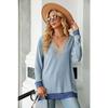 Women's Long Sleeve T-Shirt Fall/Winter Sweatshirt Women's Lace V-Neck Color-Blocked Split Hem Loose Top