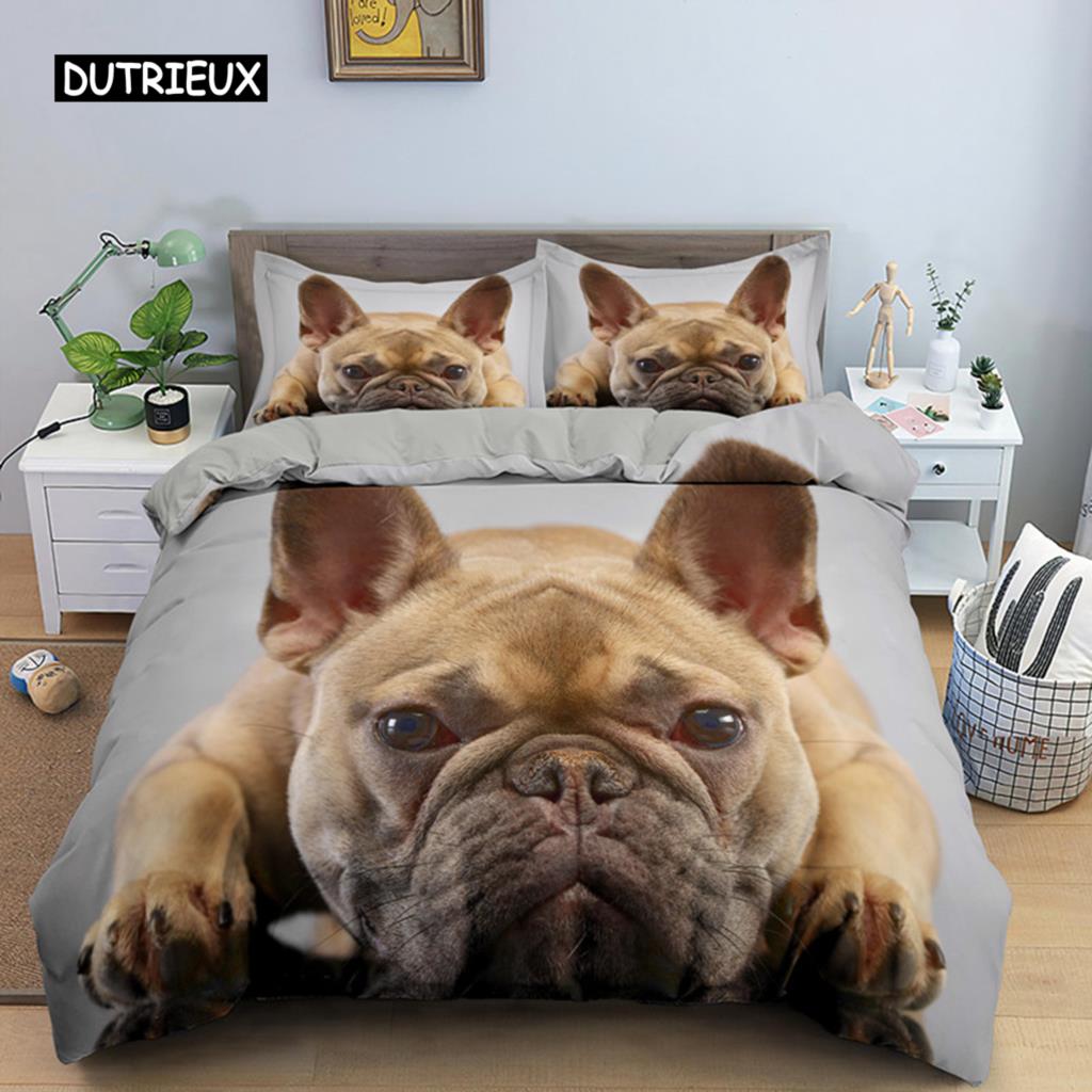 Cute Cartoon Bulldog Pattern Duvet Cover Set King Full Size Bedding Set Room Decor Soft Microfiber Quilt/Comforter Cover 2/3PCS