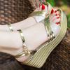 Fashion Woman Shoes Gold Crystal Roman Style Open Toe Wedges Heel Sandals For Women Premium And Low Price Summer 2024 Comfortable