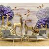 Wallpaper 3d Mural Embossed Purple Forest Plum Deer Tv Background Wall Papers Home Decor Wallpaper