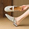 Krazing Pot Sheepskin Summer Size 40 Low Heels Women Round Toe Hollow Decoration Summer Shallow Sandals