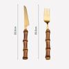 Hi Bamboo Handle Stainless Steel Cutlery Set Wooden Spoon and Fork Set Knife Minimalist Gold