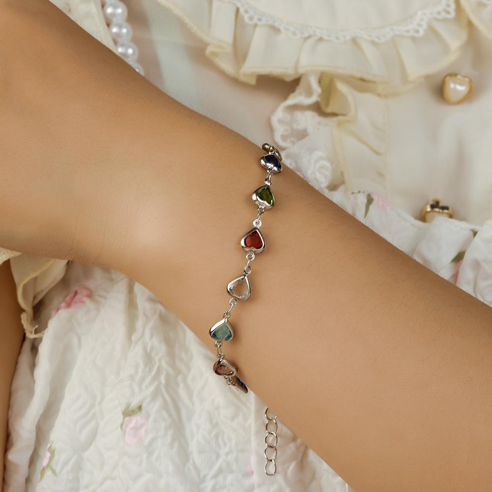 1Pc Exquisite Colorful Heart Bracelet for Women Charm Metal Chain Bracelets Party Birthday Jewelry Gift