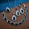 925 Silver Water Drop Jewelry Sets With Green Cubic Zirconia Bridal Necklace And Earrings For Women Wedding Accessory