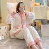 Thickened Warm Pink Peach Coral Velvet Pajamas 2PCS Set Winter Ladies Cardigan Nightwear Homewear Sweet Sleepwear Loungewear
