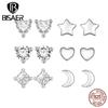 925 Sterling Silver Mini Heart Star and Moon Stud Earrings Shiny Zircon Simple Earrings for Women Minimalist Fine Jewelry