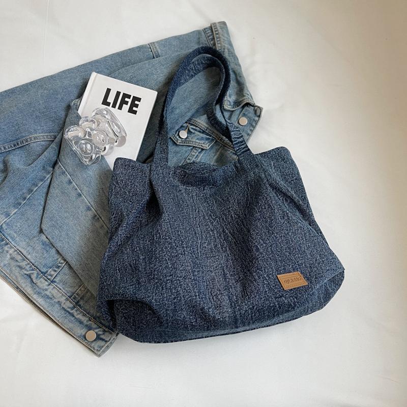 Commuter Large Capacity Denim Tote Bag Women Underarm Bag Work Shoulder Bag