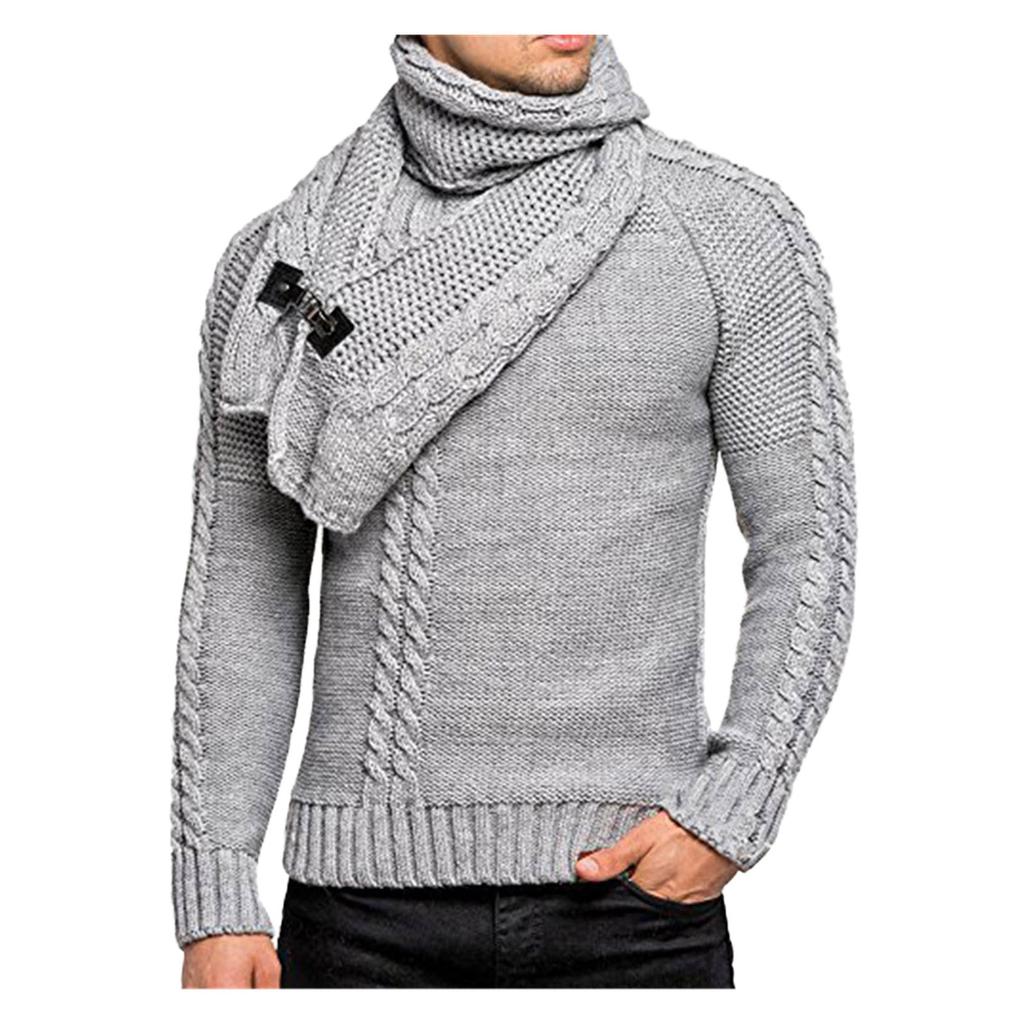 Men's Winter Casual Neck Wrap Head Long Sleeve Sweater In Solid Color