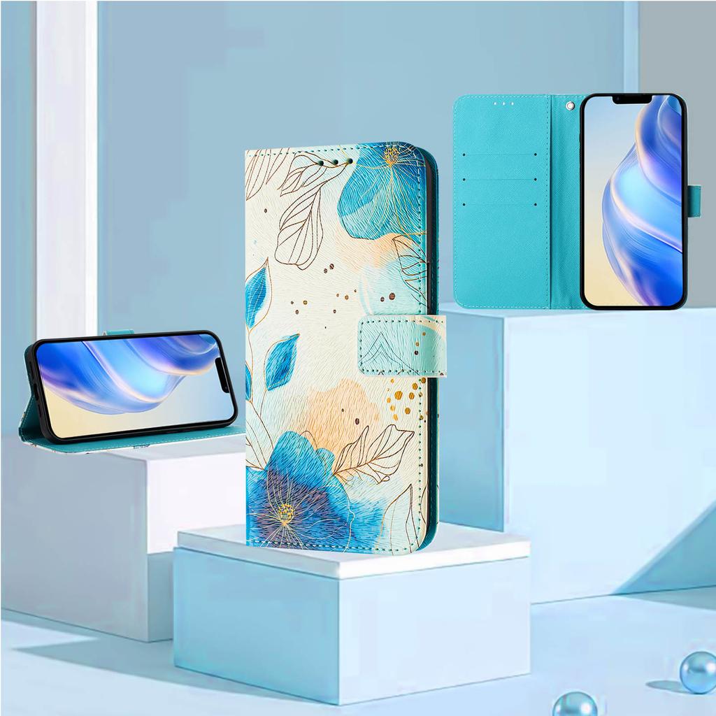 Blue Flower Forest Luxury Painted Leather Case Wallet Book Style Cover for Google Pixel 5,5a 5G/ 6,6a,6 Pro/ 7,7a,7 Pro/ 8,8a,8 Pro /9,9 Pro,9 Pro XL