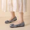 Fashion High Quality Sequined Solid Color Square Toe Shallow Mouth Comfortable Slip-on Women's Shoes with Bow Decoration