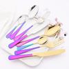 Stainless Steel Cutlery Set Knife Fork Spoon Flatware Tableware with Colorful Handle Family Kitchen Dinnerware Set 4Pcs Service for 1