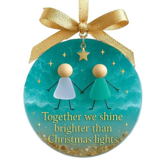 Sea Glass Friendship Ornament Handmade Sea Glass Art Friendship Keepsake Round Acrylic Christmas Tree Ornament for Xmas Party Decor
