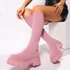 Fashion Women Shoes Thick Sole Knitted Long Boots Women Fashion Elastic Socks Shoes Boots Round Toe Over Knee Boots Botas De Mujer 2024