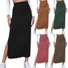 Fashion Women's Solid Color Drape Hips High Waist Elastic Elastic Waist Slit Skirt