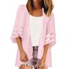 Women Mesh Panel 3/4 Bell Sleeve Pure Color Chiffon Casual Loose Kimono Cardigan