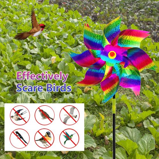 10 Pcs Garden Pinwheel Bird Deterrent 20.5" Tall Outside Reflective Wind Spinner Yard
