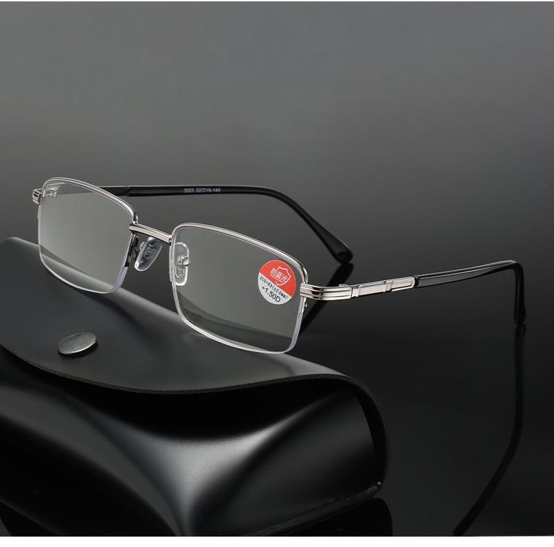 New Men's Simple Metal Half-Frame Reading Glasses with Anti-Blue Light